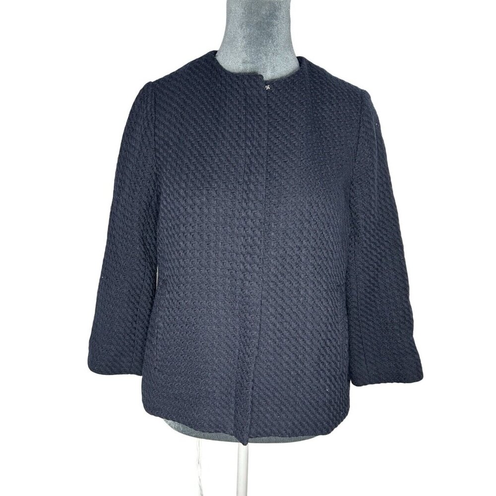 Talbots Blazer Women's 2 Navy Tweed Textured Lined Full Zip Jacket Career Office